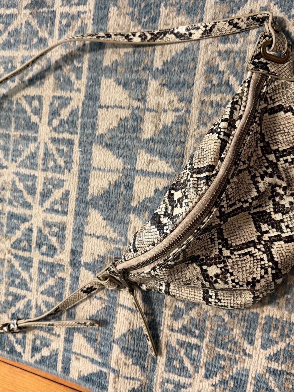 Snake-Print Crossbody Bag in Black & Cream